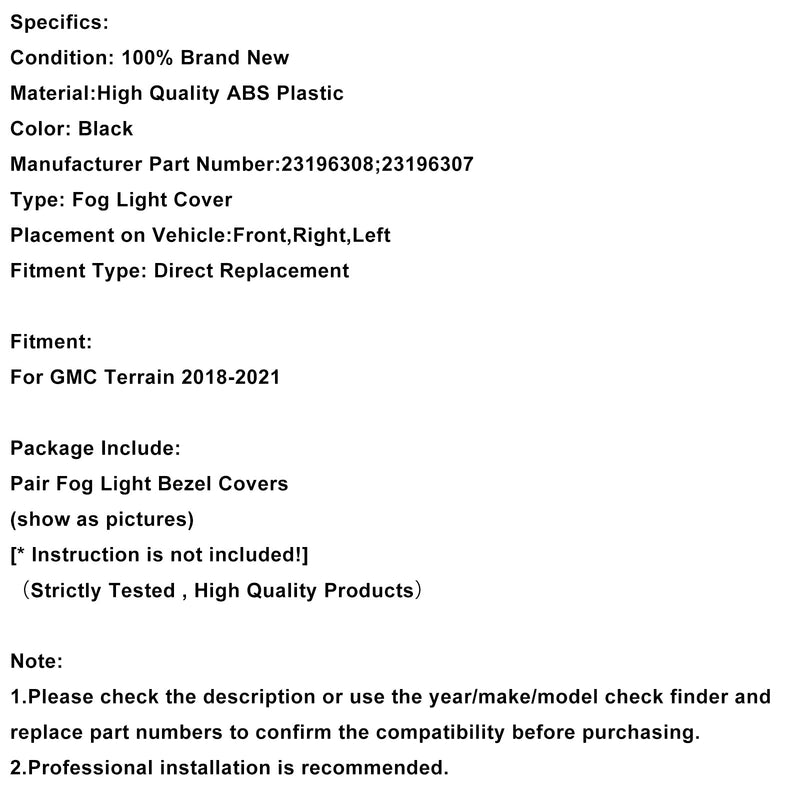 2018–2021 GMC Terrain Paar Front Nebelscheinwerfer Blende Zierleiste 23196308