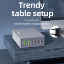 F8A Desktop Ladestation USB 6-Port Schnelle Ladegerät PD100W Ladestation Smart Ladegerät EU Stecker