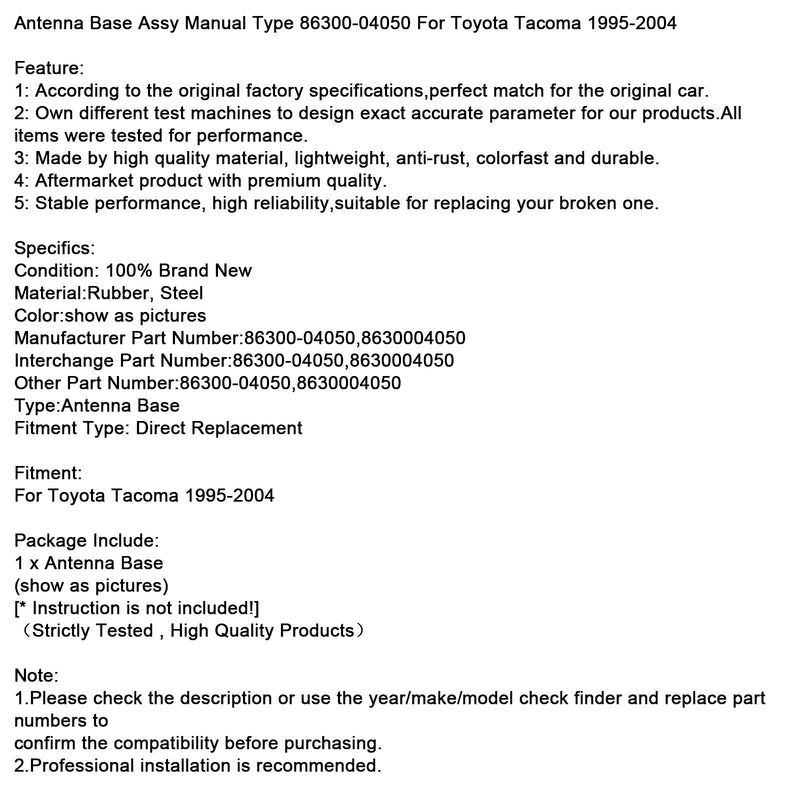 Antennenfußbaugruppe, manuell, Typ 86300-04050, für Toyota Tacoma 1995-2004