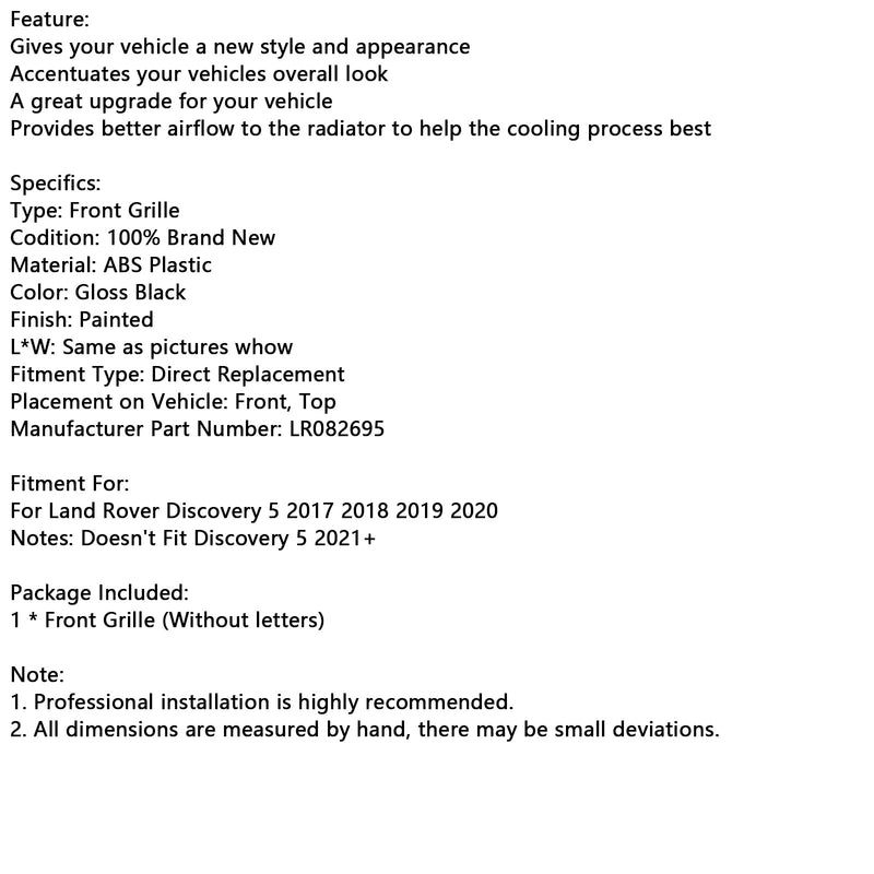 2017–2020 Land Rover Discovery 5 L462 Dynaamisen tyylin FrontGrill Black