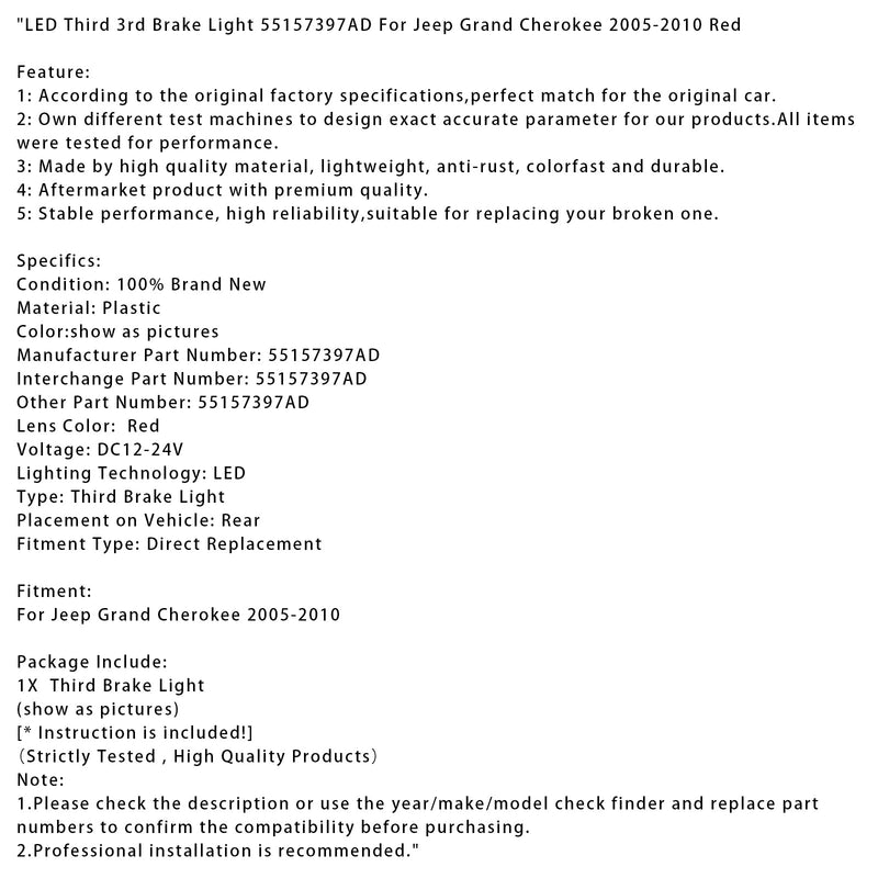 2005–2010 Jeep Grand Cherokee LED Drittes 3. Bremslicht 55157397AD Rot