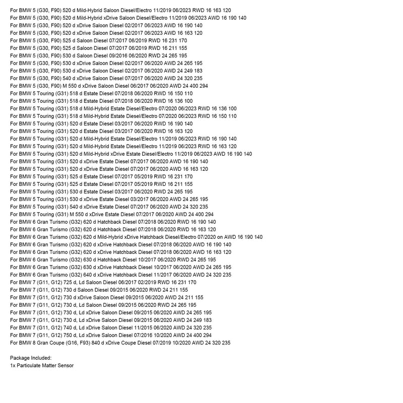 03/2019-on BMW 3 (G20, G80, G28) 330 d Saloon Diesel Particulate Matter Sensor 13628582026