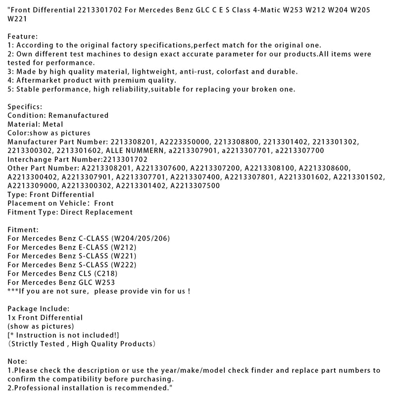 Mercedes Benz E-KLASSE (W212) Vorderachsdifferential 2213301702