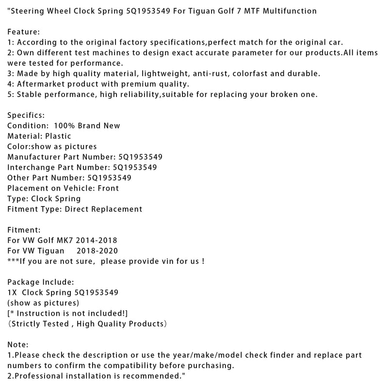 2018–2020 VW Tiguan Lenkrad-Wickelfeder 5Q1953549
