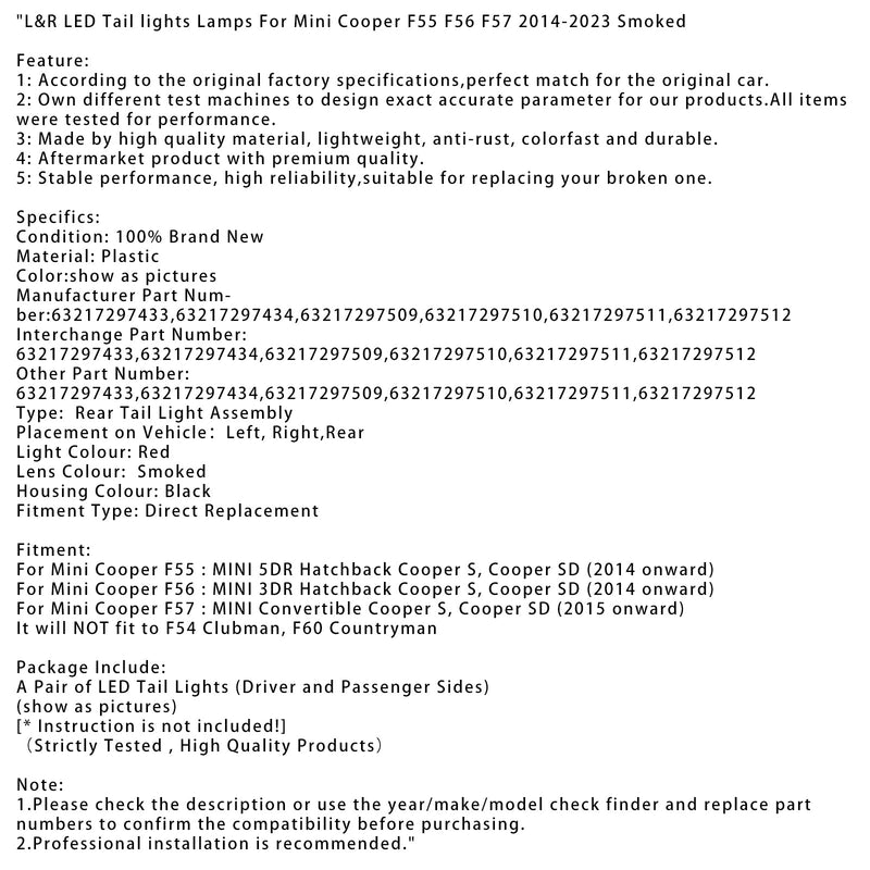 Mini Cooper F57 od roku 2014: Mini Cabrio Cooper S, Cooper SD L&R LED zadní světla 63217297433 63217297434