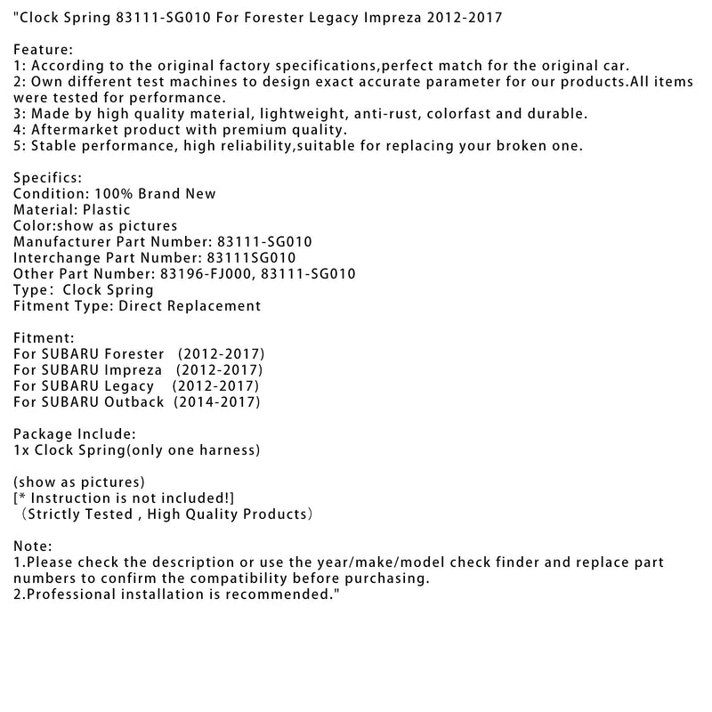 DICASS 83111-SG010 til Forester Legacy Imprreza 2012-2017