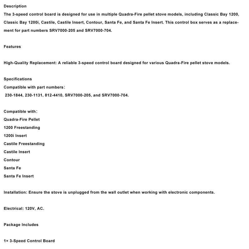 SRV7000-205/SRV7000-704 Für Quadra-Fire Pellet 3 Geschwindigkeit Control Box Platine
