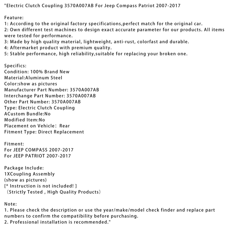 2007–2017 JEEP PATRIOT Elektrische Kupplung 3570A007AB