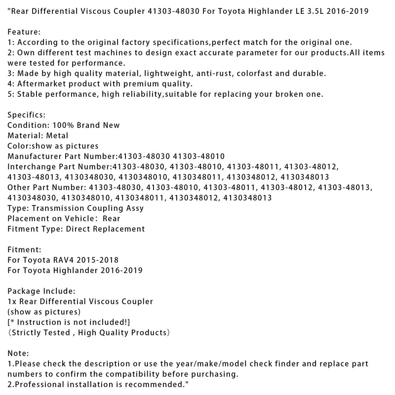 Viskosekupplung des hinteren Differentials 41303-48030 für Toyota Highlander LE 3.5L