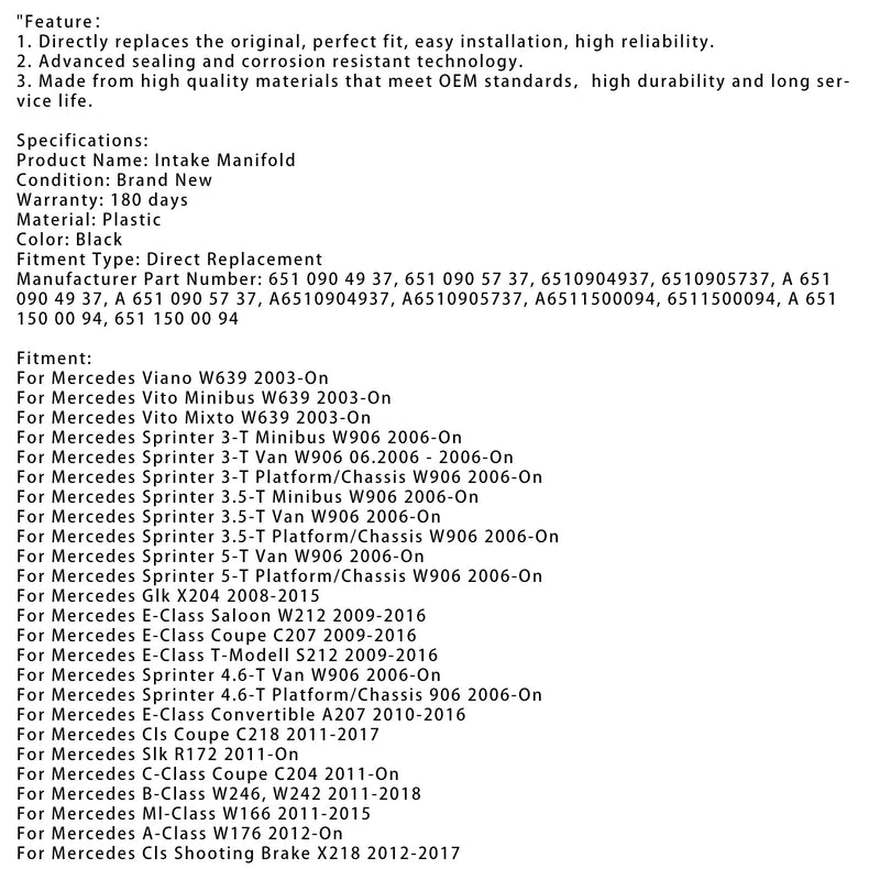 06.2006 - ab 2006 Mercedes Sprinter 3-T Van W906 Ansaugkrümmer mit Stellmotor 6510905737 A6511500094