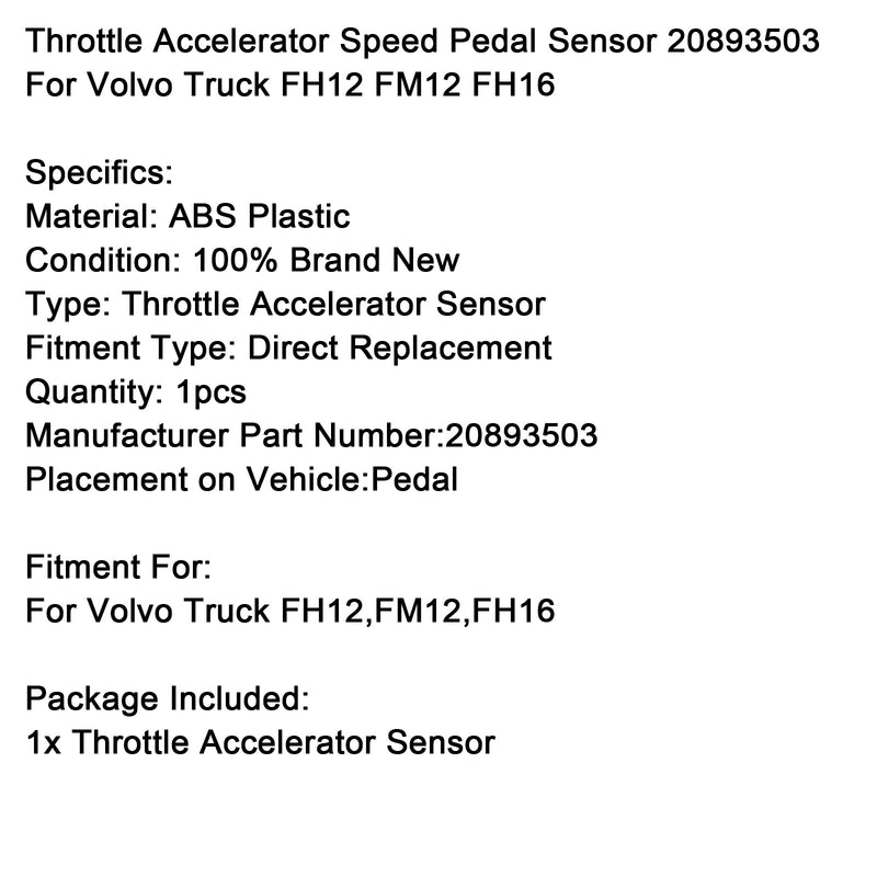 Volvo Truck FH12 FM12 FH16 Drosselklappen-Gaspedal-Geschwindigkeitspedal-Sensor 20893503
