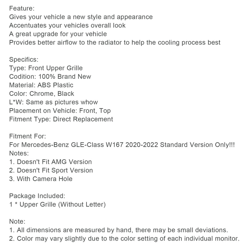 Jäähdyttimen säleikkö etupuskurille, sopii Mercedes Benz GLE-luokkaan W167 GLE350 2020-2022