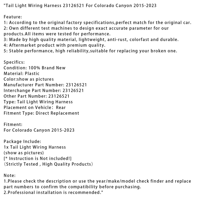 Kabelbaum für Rückleuchten des Colorado Canyon (2015–2023) 23126521