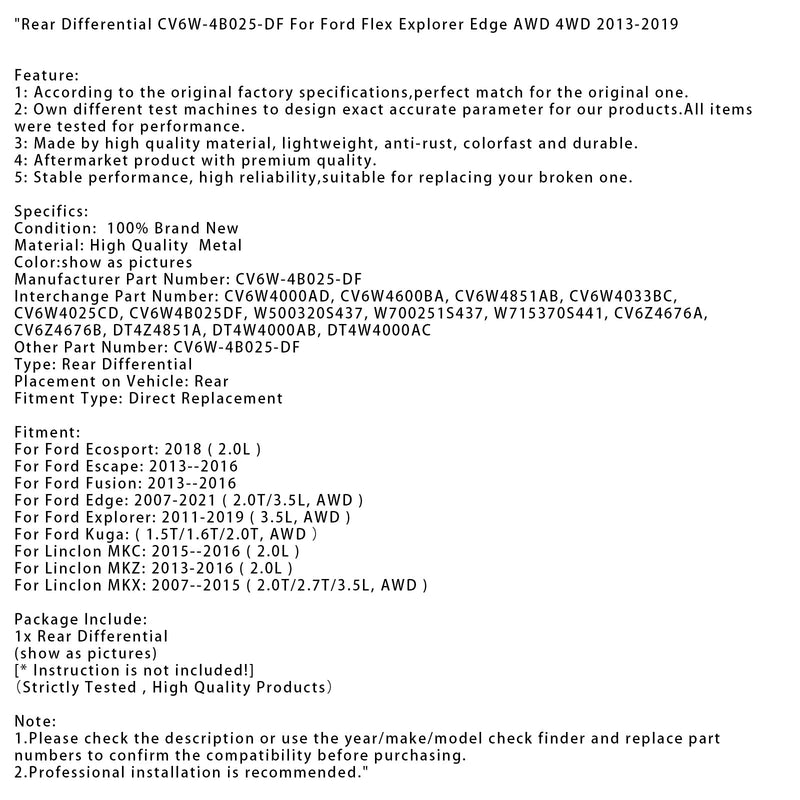 2011-2019 Ford Explorer 3,5 l Allrad-Hinterachsdifferenzial CV6W-4B025-DF DT4W4000AB