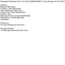 2015–2018 Jeep Wrangler JK Beifahrer-Armaturenbrett-Abdeckung, Verkleidung 5QZ89DX9AB