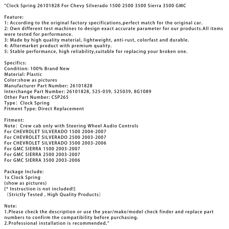 Kääre jousi 26101828 Chevy Silverado 1500 2500 3500 Sierra 3500 GMC