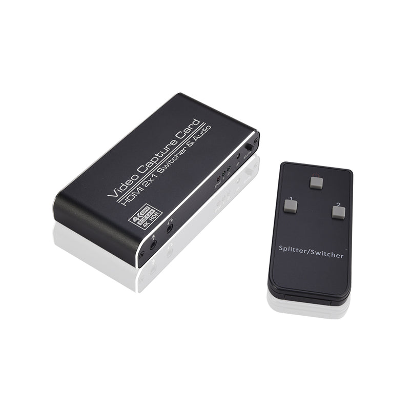 USB3.0 to-i-ett videoopptakskort HDMI 2X1 switcher & lydsløyfe HDMI 4Kp60 & MIC + lyd