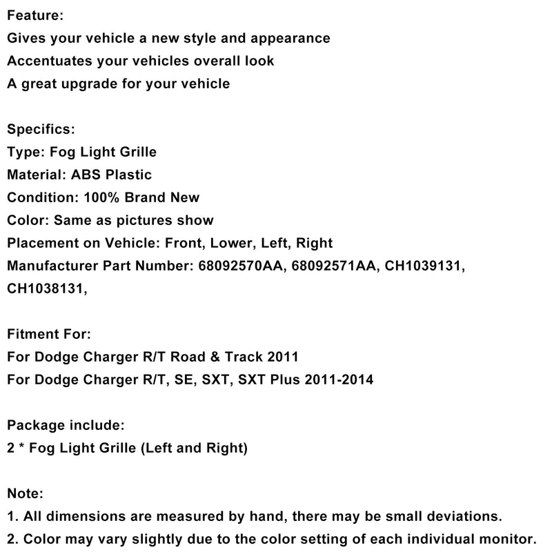 2011–2014 Dodge Charger R/T, SE, SXT, SXT Plus, 2 Stück Nebelscheinwerferabdeckung 68092570AA 68092571AA