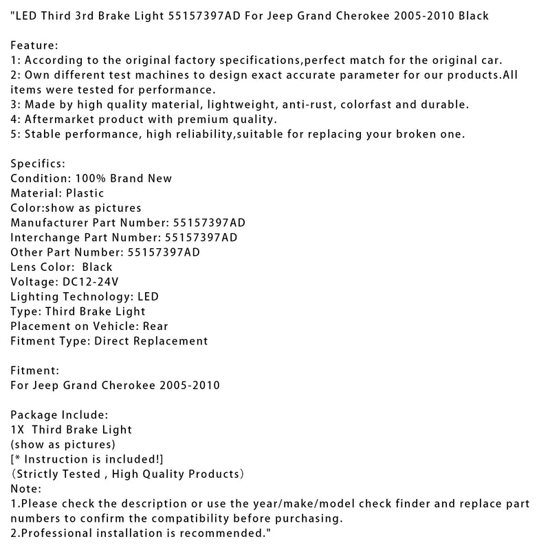 2005–2010 Jeep Grand Cherokee LED Drittes 3. Bremslicht 55157397AD Schwarz