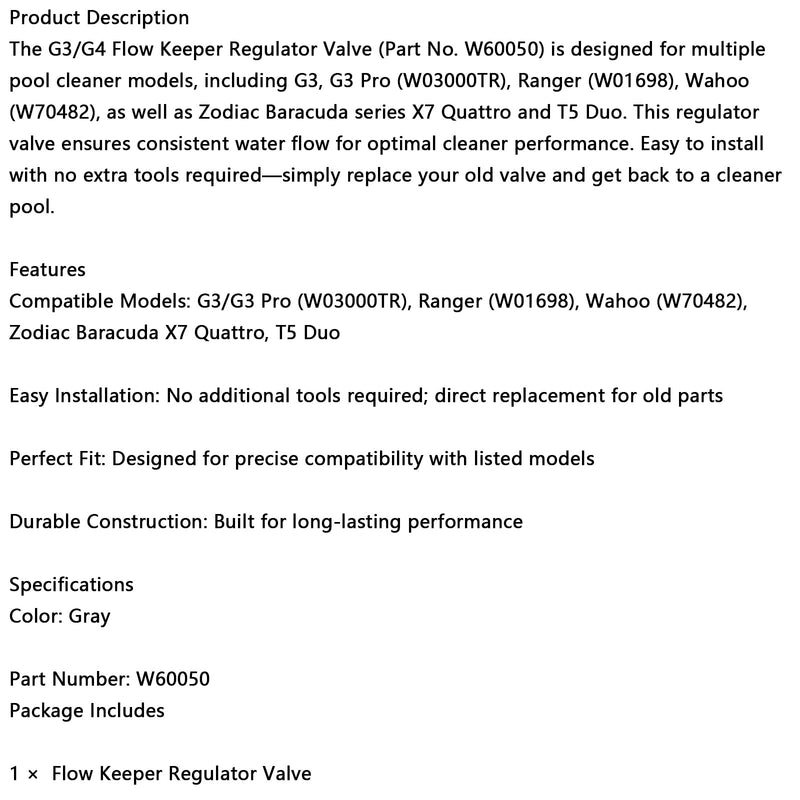 W60050 Automatisches Poolreiniger-Flowkeeper-Regelventil W03000TR W01698 W70482
