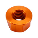 Pakke med 6 aluminiums bakhjulsflensmuttere M10x1,5 mm oransje for motorsykkel