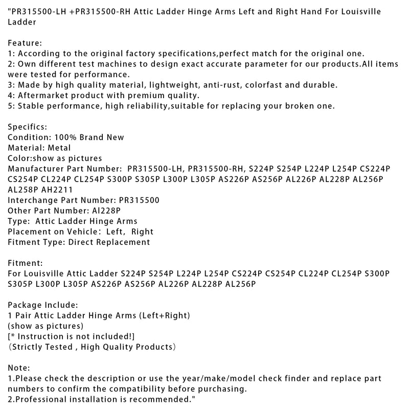 PR315500-LH +PR315500-RH Dachbodenleiter-Scharnierarm links+rechts für Louisville-Leiter