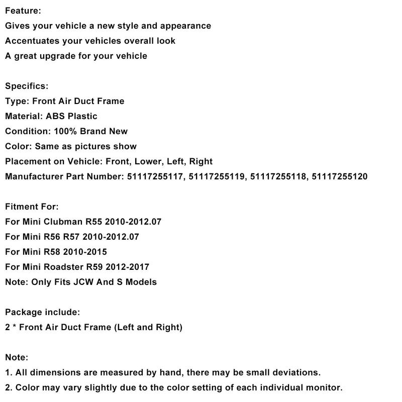Chrom-Luftkanalrahmen vorne 51117255117 Passend für Mini R55 R56 R57 R58 R59 JCW S