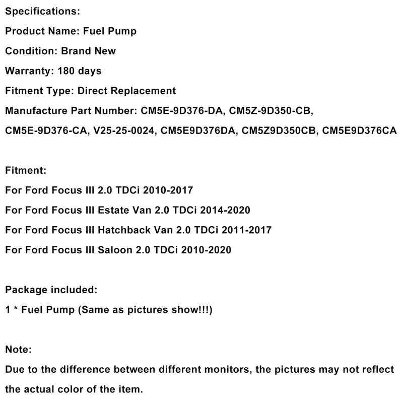 2014-2020 Ford Focus III Estate Van 2.0 TDCi High Pressure Fuel Pump CM5E-9D376-DA