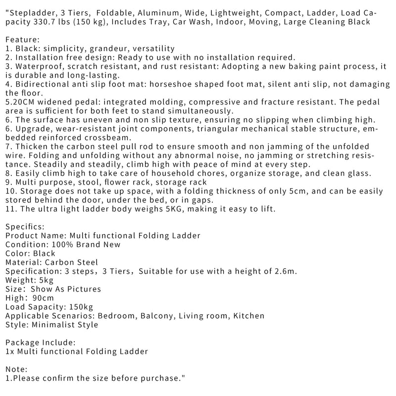 Step Ladder 3-tasoiset taitettavat alumiiniset leveät ja kevyet kompaktit tikkaat