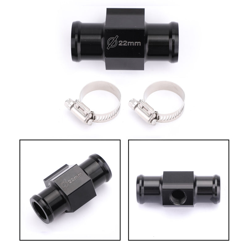 22mm Water Temperature Joint Pipe Sensor Gauge Radiator Hose Adapter Kit Black