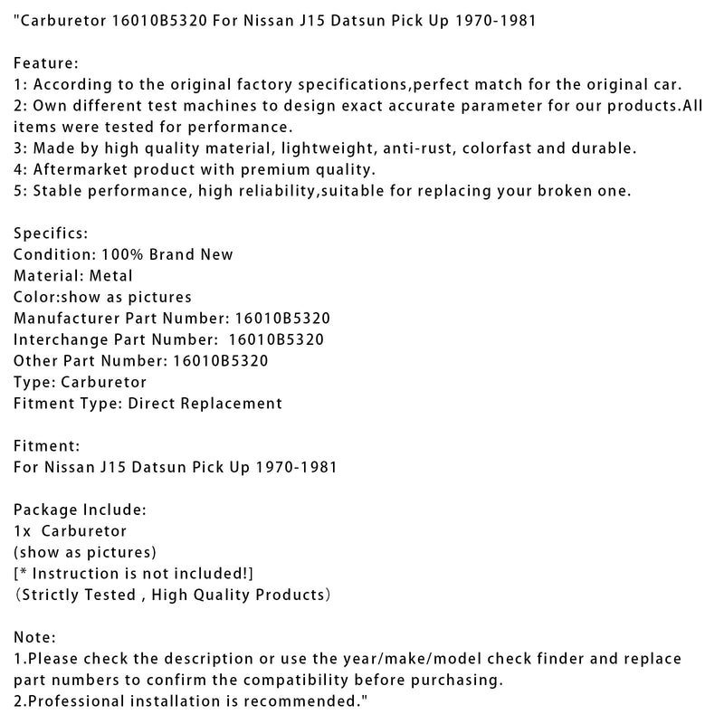 1970–1981 Nissan J15 Datsun Pick-Up Vergaser 16010B5320