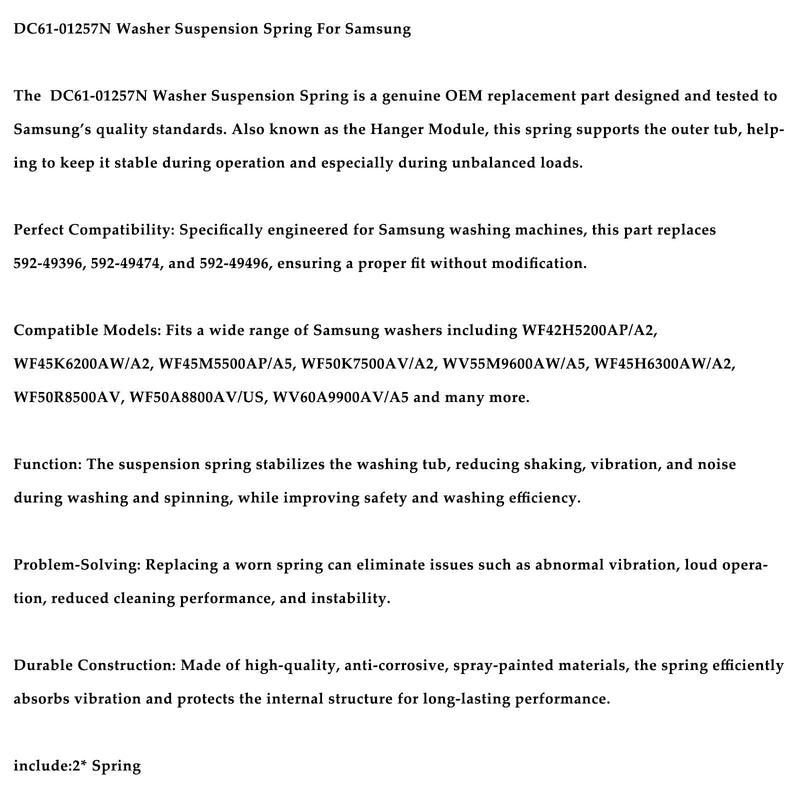 2PC DC61-01257N Washer Suspension Frühling Für Samsung Ersetzt 592-49396 592-49474