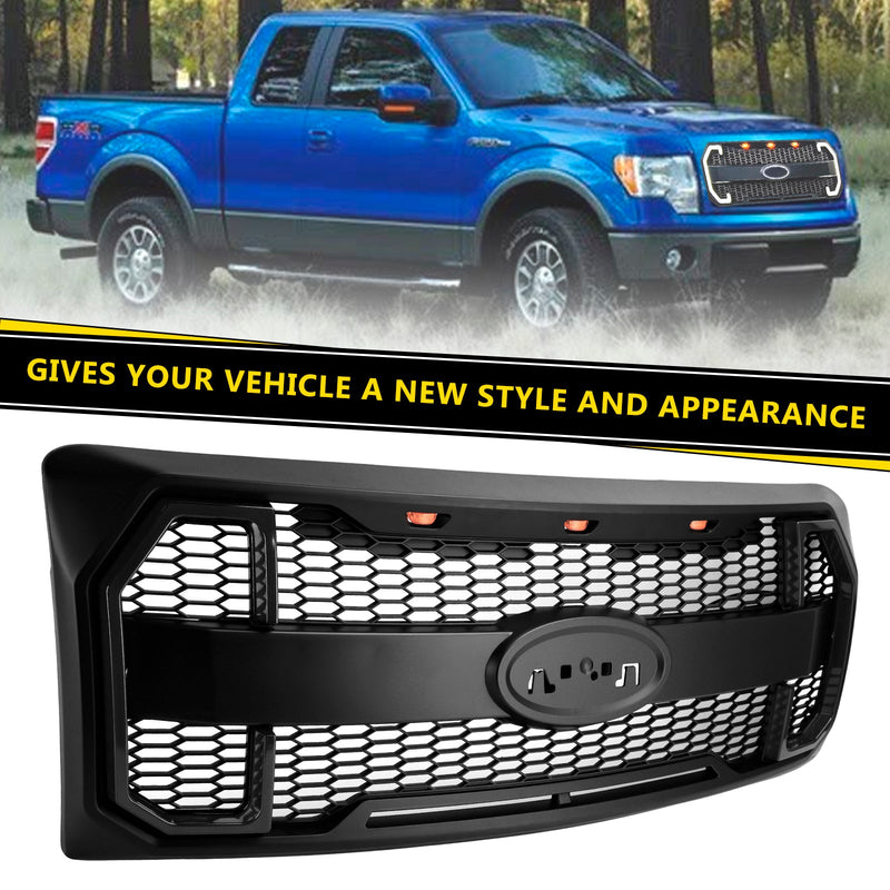 2009–2014 Ford F150 Matt Black Raptor Style Front -Floor Bar Grill Grill s LED