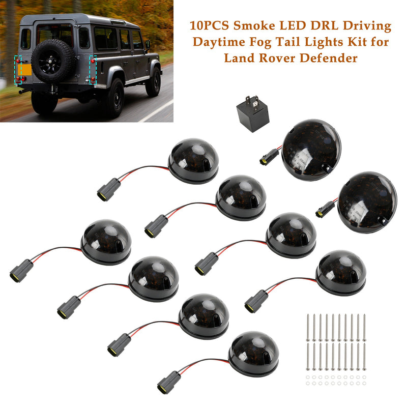 1983-1990 Land Rover Defender 90/110 getönte LED-Tagfahrlicht-Set für tagsüber, Nebelschlussleuchten, 10 Stück