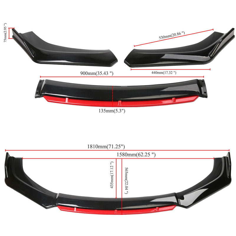 4 ST Universal Car Front Bumper Lip Body Kit Splitter Spoiler Diffuser Protector