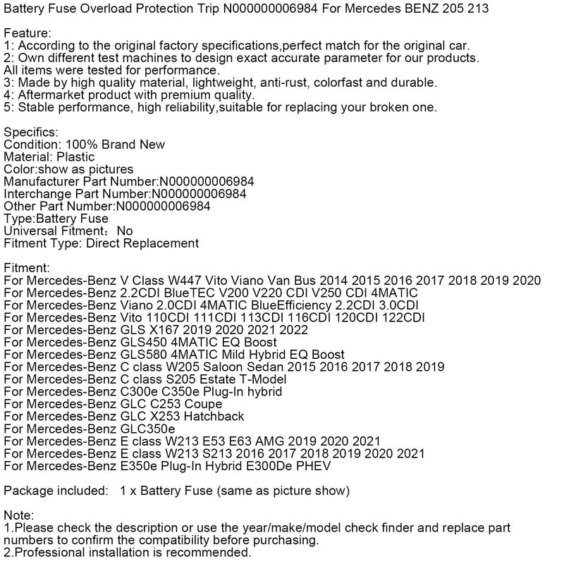 Batteriesicherung Überlastschutz Auslösung N000000006984 für Mercedes BENZ 205 213