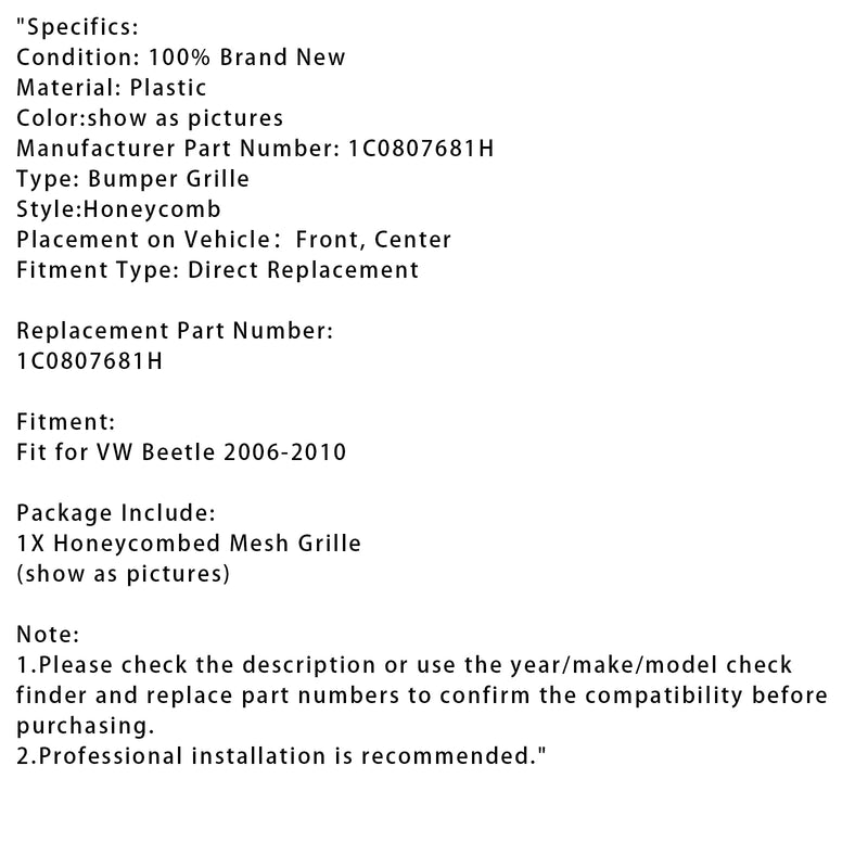 2006–2010 VW Beetle puskurin hunajakennon mesh -grillin edessä
