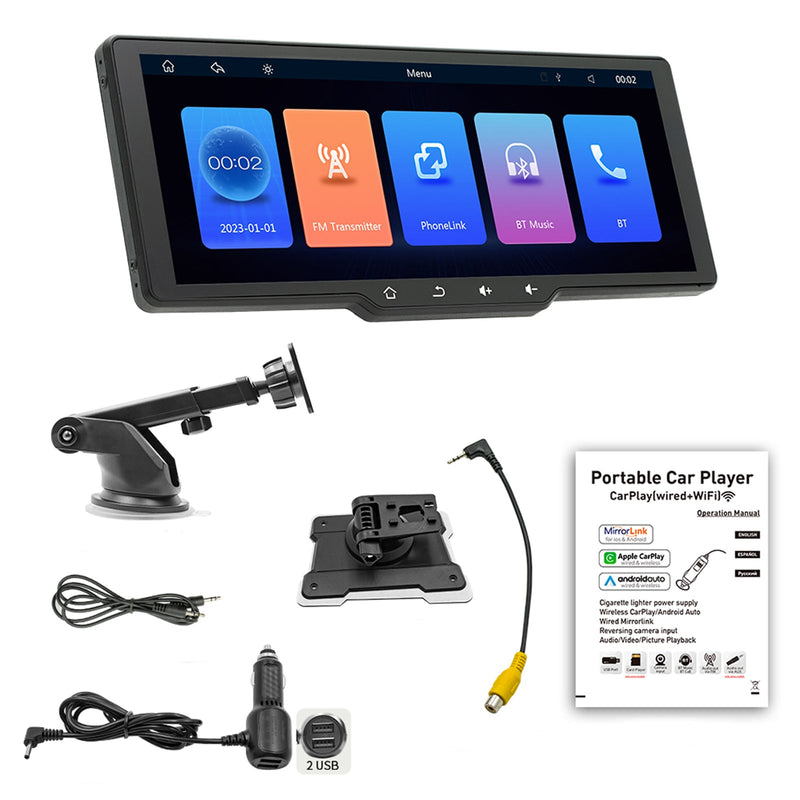 10,26-Zoll-Bildschirm Tragbarer drahtloser Carplay-Bluetooth-MP5-Player fürs Auto + 4 LED-Kamera