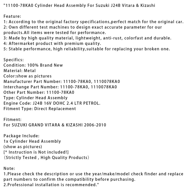 11100-78KA0 Zylinderkopf-Baugruppe für Suzuki J24B Vitara &amp; Kizashi