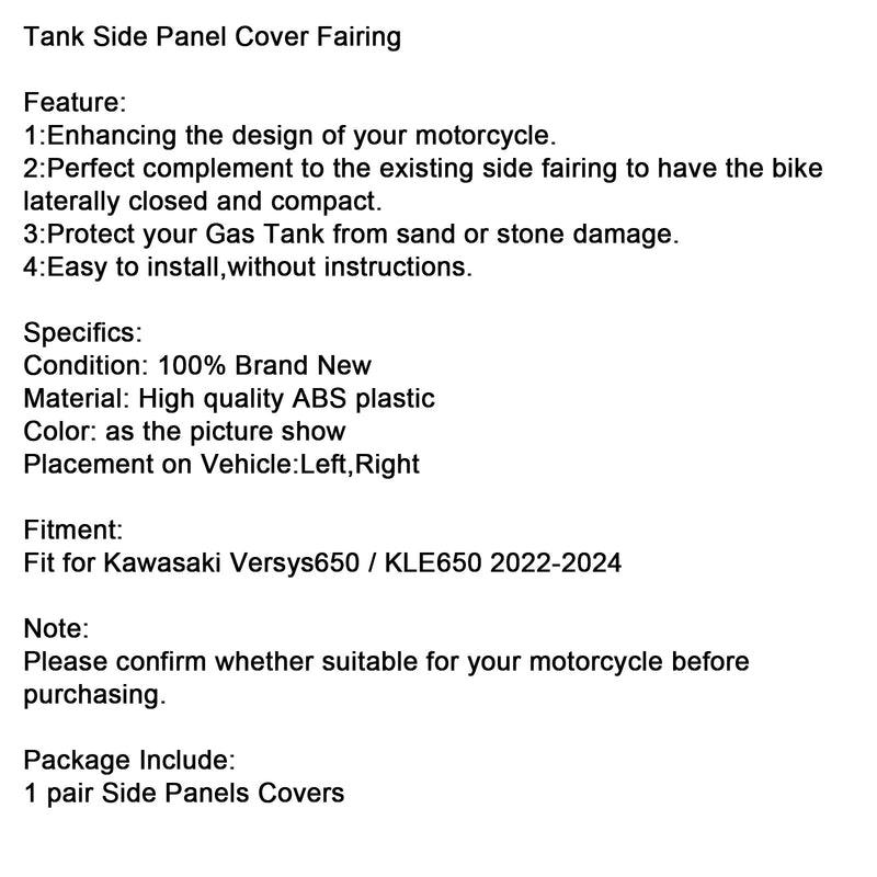 2022-2024 Kawasaki Versys 650 KLE650 Carenagem da tampa lateral do tanque Carenagem