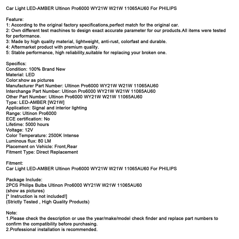 Auto Licht LED-AMBER Ultinon Pro6000 WY21W W21W 11065AU60 Für PHILIPS