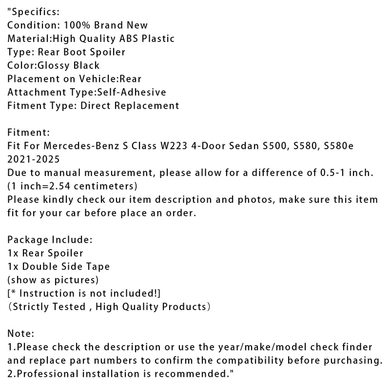 2021–2025 Mercedes-Benz S-Klasse W223, glänzend schwarzer Heckspoiler