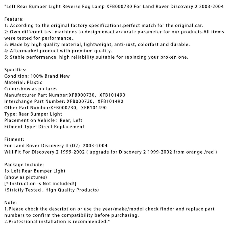 2003-2004 Land Rover Discovery 2 Linke hintere Stoßstangenleuchte Rückfahrscheinwerfer