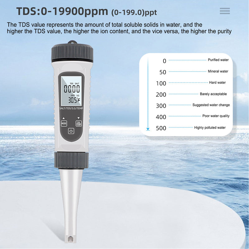 4In1 EC/SG/TEMP/suolaisuusmittari Digitaalinen vedenlaatumittarin testaustyökalu