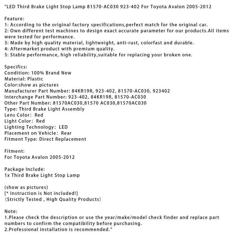 LED Dritte Bremsleuchte Bremsleuchte 81570-AC030 923-402 Für Toyota Avalon 2005-2012
