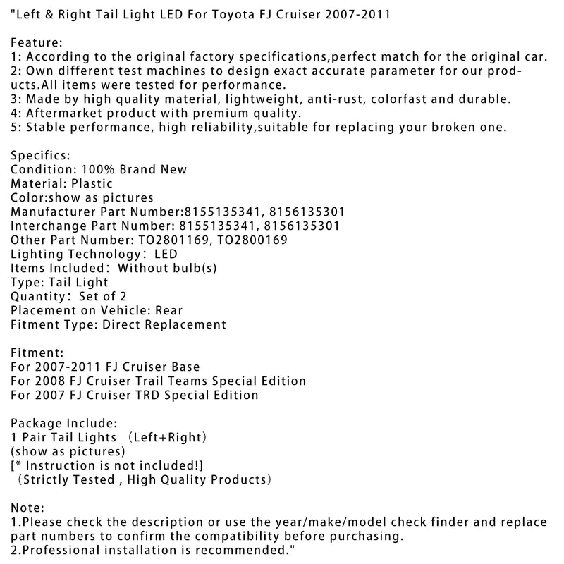 2007 FJ Cruiser TRD Special Edition -valojen LED ja oikea 8155135341 8156135301 TO2800169