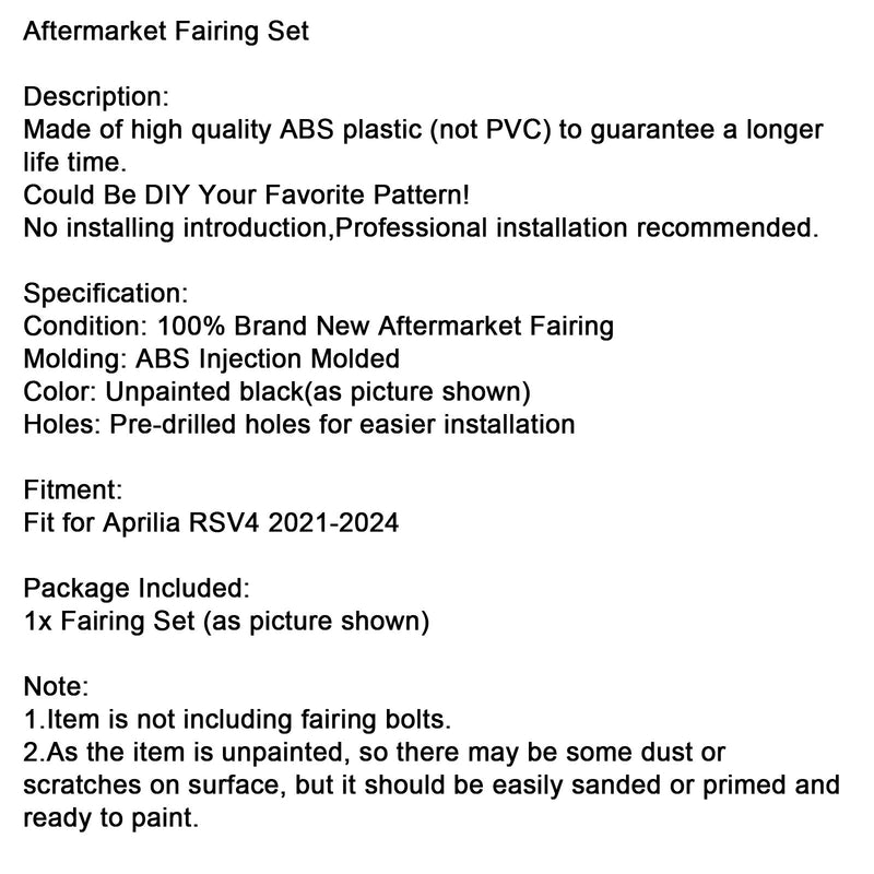2021-2024 Aprilia RSV4 Body Cladding Injection neplacené