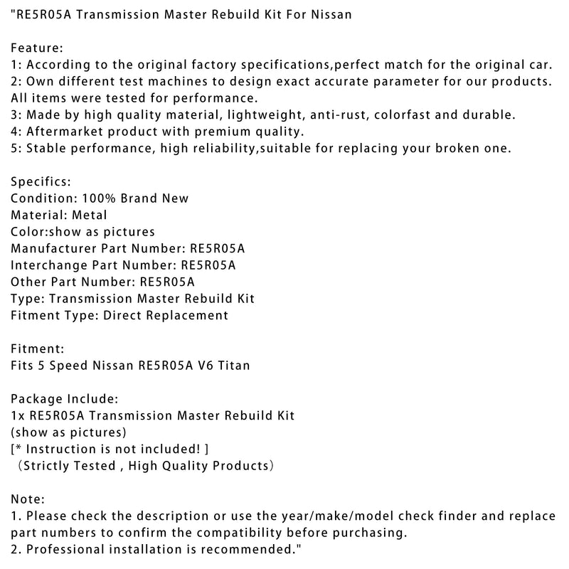 5-Gang Nissan RE5R05A V6 Titan RE5R05A Getriebe-Master-Umbausatz