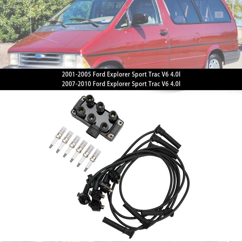 Cewka zapłonowa + 6 świec zapłonowych + 6 przewodów FD480 dla Ford Explorer Sport Trac V6 4.0L