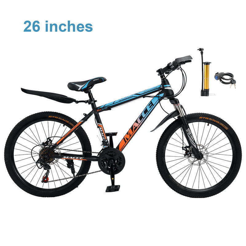 26" Speichenrad 24-Gang Mountainbike Erwachsenenrad MTB mit Schutzblech Blau+Orang